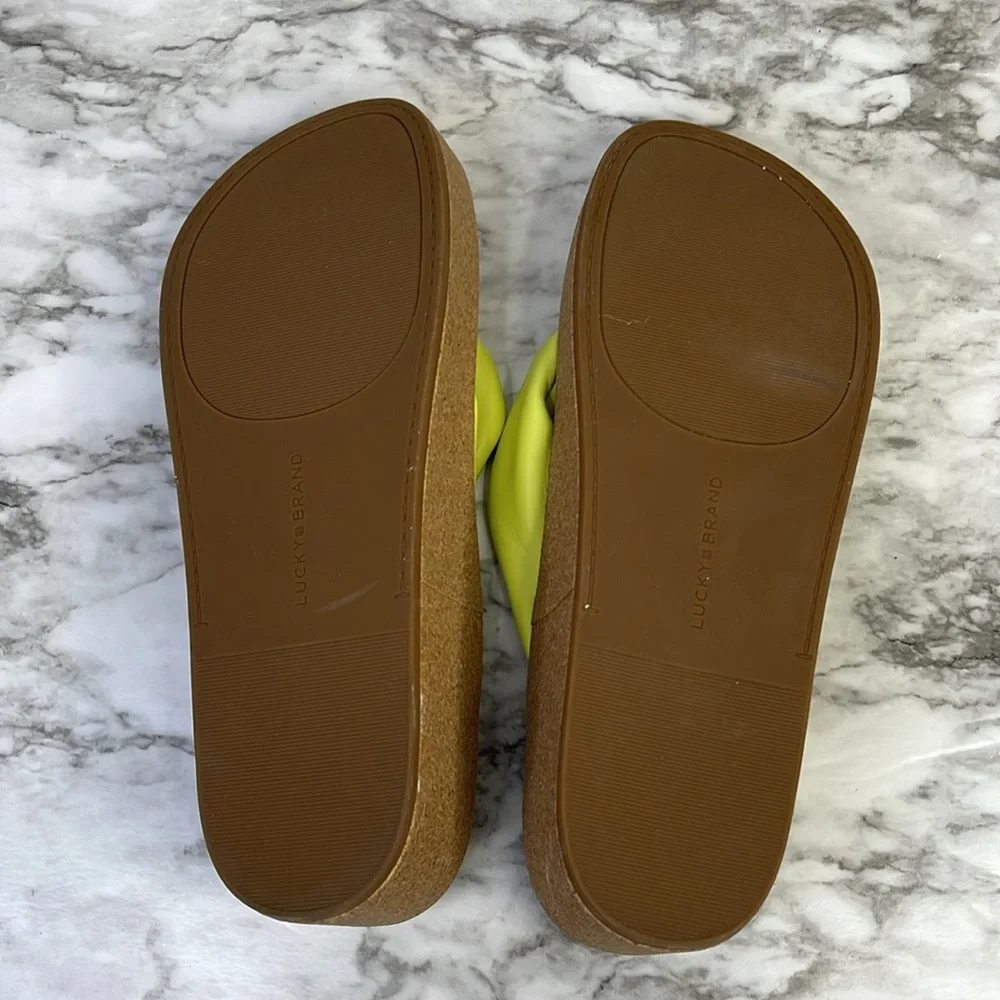 Lucky Brand Womens Pistachio Lellina Leather Flatform Platform Sandals Shoes